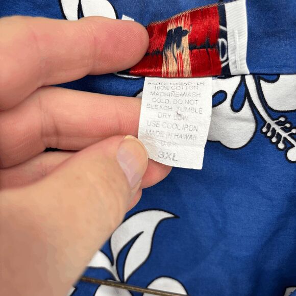 Pacific Legend Floral Shadow Blue White Cotton Camp Hawaiian Shirt Size 3XL EUC - Picture 4 of 5